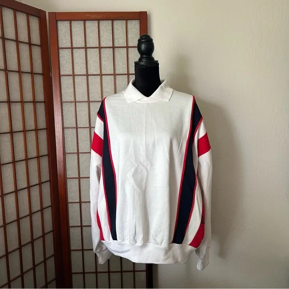 Vintage 80s 90s Men’s Red White and Blue Striped Sweatshirt